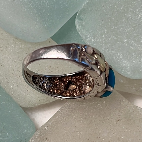 Turquoise 12K and 925 Leaf Ring - Picture 7 of 13
